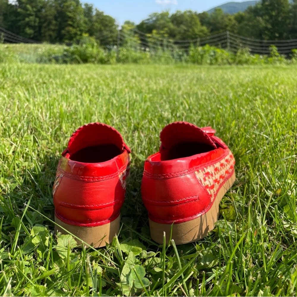 Tory Burch Red and Tan Woven Loafers - Picture 3 of 8